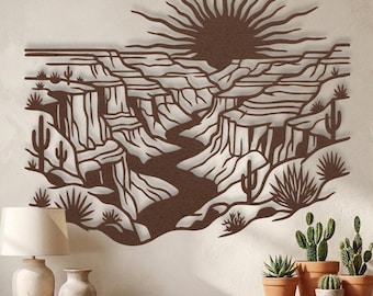 Grand Canyon Metal Wall Art • Southwest Desert Decor • Saguaro Cactus • Sunrise Landscape • National Park Gift • Arizona Sunburst • Boho Sun