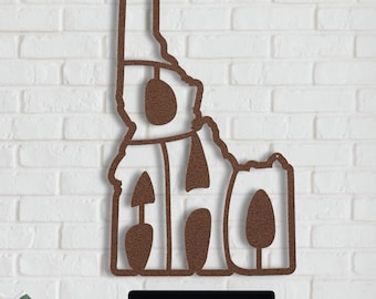 Idaho Wall Art Metal Sign, Retro Idaho State Shaped Silhouette Name Outline Large Wall Hanging, University Dorm Room & Home Decor Gift