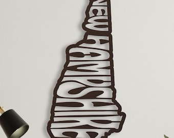 New Hampshire Wall Art Metal Sign, Retro New Hampshire State Shaped Name Outline Large Wall Hanging, University Dorm Room & Home Decor Gift