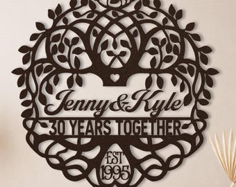 30th Anniversary Gift for Parents, 30 Years Together Family Tree of Life Metal Name Sign Wall Art, 30th Wedding Anniversary Gift for Him Her