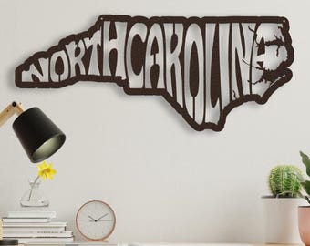 North Carolina Wall Art Metal Sign, Retro North Carolina State Shaped Silhouette Name Outline Large Wall Hanging, University Dorm Room Decor