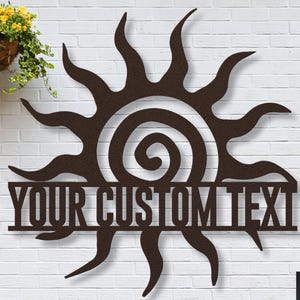 Benutzerdefinierte Metall Sun Namen Zeichen, Spirale Sun Wandkunst, Stammes- Outdoor Sun Wanddekor, Verrückte Sun Metall Dekor, wunderliche Sun Skulptur Outdoor Decor