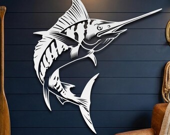 Marlin Metal Wall Art • Swordfish Sailfish Sign • Deep Sea Fishing Decor • Coastal Beach House • Fisherman Gift for Him • Ocean Fish Art