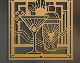 Art Deco Cocktail Metal Wall Art • Large Bar Cart Art • Speakeasy Decor • Martini Glass • Great Gatsby Roaring 20s Bar Sign • 1920s Gift