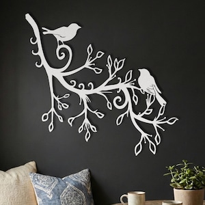 White metal nature art for breakfast nook, spring bird decoration.