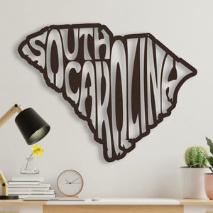 Panneau en métal d'art mural de Caroline du Sud, silhouette rétro en forme d'état de Caroline du Sud contour grande suspension murale, décoration de dortoir universitaire