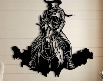Cowgirl Metal Wall Art • Western Decor • Horse Lover Gift • Ranch Home Decor • Equestrian Art • Wild West • Rodeo • Large Outdoor Sign