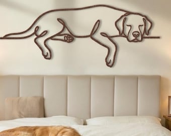 Sleeping Dog Metal Wall Art • Door Topper • Above Bed Decor • Golden Retriever Gift • Large Labrador Sign • Minimalist Line Art • Nursery