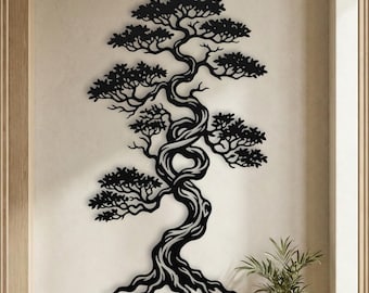 Bonsai Tree Wall Art • Metal Japandi Decor • Tall Narrow Sign • Outdoor Zen Garden • Oversized Japanese Art • Extra Large Vertical Asian Art