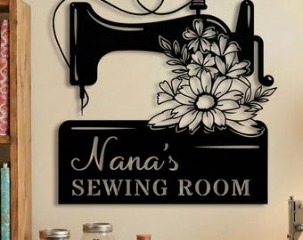 Benutzerdefinierte Nähzimmer Zeichen, personalisierte Quilting Raumdekor, Metall Nähmaschine Wandkunst, sie Schuppen Geschenk für Mutter Oma, Näherin Geschenk