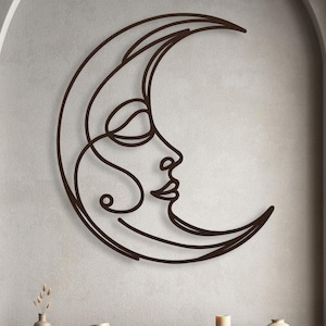 Metal Crescent Moon Face Wall Art, Metal Moon Wall Hanging, Minimalist Moon Design Metal Line Artwork, Crescent Moon Wall Art Home Decor