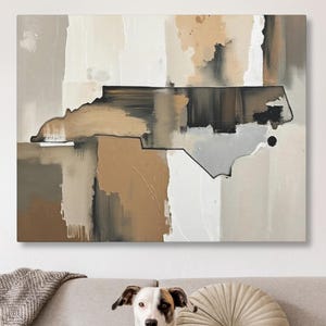 Abstract North Carolina State Silhouette Wall Art Print, Modern Minimalist Painting in Neutral Muted Color Artwork, Brown Beige Gray Decor image 1