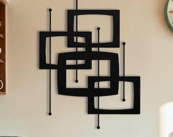 Arte de pared de metal moderno de mediados de siglo • Decoración retro de la era atómica • Escultura geométrica grande de MCM • Estilo Googie • Diseño abstracto de los años 50