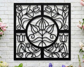 Rejilla de pared para jardín • Decoración de cercas para exteriores • Enrejado Art Nouveau • Estilo artesanal • Ventana falsa • Rosa Mackintosh • Arte arquitectónico