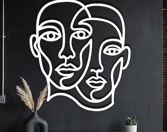 Abstract Face Metal Wall Art • Minimalist Line Art • Picasso Style Decor • Couple Portrait • Modern Bedroom • Extra Large Wire Sculpture