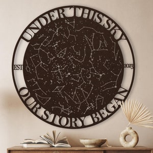 Carte des étoiles personnalisée par date, art mural en métal, carte des étoiles personnalisée et constellations avec coordonnées, meilleur cadeau de mariage et d'anniversaire pour les couples