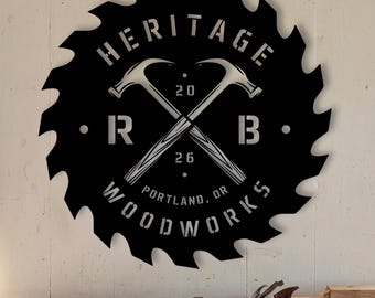 Metal Woodworking Sign, Personalized Saw Blade Wall Art, Custom Workshop Decor, Carpenter Gift for Dad Husband, Garage Shop Man Cave Sign