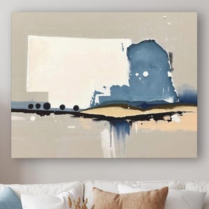 Abstract Nebraska State Silhouette Wall Art Print, Modern Minimalist Landscape Painting In Neutral Blue And Beige Muted Color Artwork Decor image 1