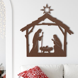 Nativity Scene Metal Wall Art, Metal Christmas Sign, Baby Jesus Manger Scene Metal Art, Outdoor Porch Christmas Decoration, Christian Gift