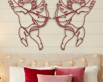 Metal Cupid Wall Art, Minimalist Valentine's Day Wall Decoration, Line Art Metal Sculpture, Cupid's Arrow Metal Art, Valentines Day Decor