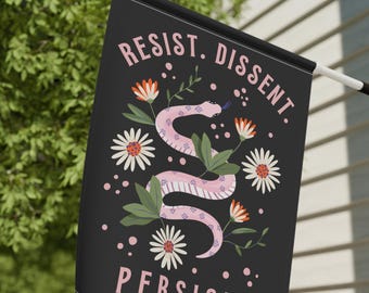 Resist Dissent Persist Flag, Resistance House Flag, Protest Garden Flag, Progressive Yard Flag, Liberal Porch Sign Door Hanger, Wall Hanging