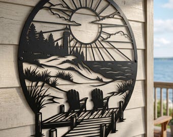 Coastal Wall Art • Beach House Decor • Large Outdoor Metal Sign • Vertical Ocean Sunset • Nautical Sunrise Accent • Lake Michigan Cabin Gift