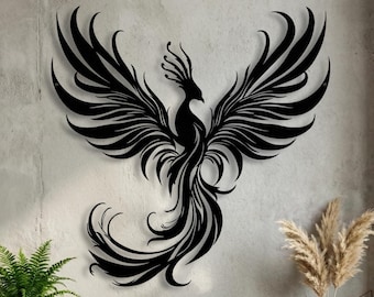 Phoenix Rising Metal Wall Art, Mythical Fire Bird Sign, Rebirth & Resilience Gift, Large Spiritual Decor, Outdoor Garden Sculpture