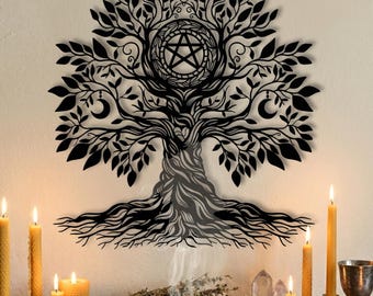 Pentagramm Baum des Lebens Metall Wand Kunst • Pagan Wicca Dekor