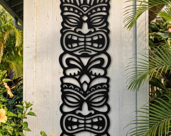 Tiki Totem Metal Wall Art, Polynesian God Mask Sign, Tropical Bar Decor, Hawaiian Luau Patio Decor, Outdoor Poolside Art, Island Man Cave