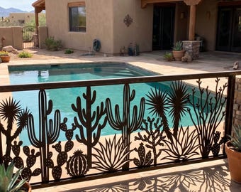 Saguaro Cactus Desert Steel Fence Panel • Southwestern Pool Deck Railing Insert • Outdoor Privacy Screen • Oversized Patio Yard Gate Art