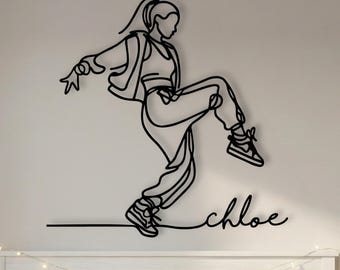 Aangepaste metalen danskunst aan de muur, hiphopdanskunst, gepersonaliseerd danscadeau voor streetdancemeisje, naambord hiphopdanscadeau voor tienermeisje