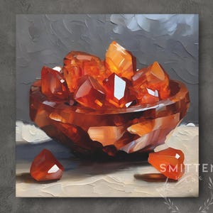 Carnelian Agate Crystal Artwork On Canvas Or Wall Art Print, Modern Orange Mineral Cluster Abstract Painting, Unique Gemstone Art Work Decor image 1