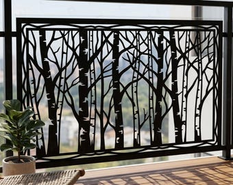Birch Tree Forest Steel Balcony Insert • Outdoor Metal Fence Panel • Deck Pergola Privacy Screen • Patio Yard Railing Art • Lake House Decor