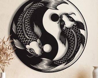Metal Koi Fish Art, Metal Koi Wall Art, Yin Yang Art, Japanese Wall Decor, Feng Shui Art, Zen Metal Wall Art, Japandi Wall Art, Asian Art