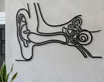 Anatomical Ear Metal Wall Art, Minimalist Audiology Clinic Decor, ENT Doctor Gift, Medical Student Graduation Present, Anatomy Line Art Sign