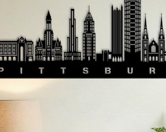 Arte de parede em metal com o horizonte de Pittsburgh • Decoração para PPG Place e Steel Tower • Presente personalizado da Pensilvânia • Placa da Cidade do Aço • Arte da Ponte