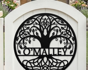 Celtic Tree of Life Metal Sign • Last Name Sign • Front Door Decor • Irish Wedding Gift • Estate Gate • Outdoor Welcome • New Home Gift