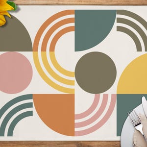 Midcentury Placemats, Cotton Geometric Table Placemats Set, Mid Century Modern Table Decor, Retro Placemat, Abstract Shapes Dining Place Mat