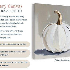 Pintura abstracta de calabaza blanca, decoración de pared otoñal en tonos beige y gris neutros, impresión artística otoñal de estilo rústico moderno, arte minimalista de Halloween en colores apagados imagen 2