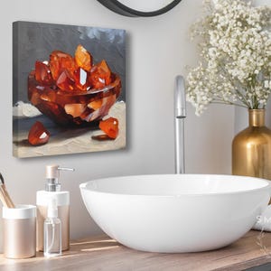 Carnelian Agate Crystal Artwork On Canvas Or Wall Art Print, Modern Orange Mineral Cluster Abstract Painting, Unique Gemstone Art Work Decor image 6
