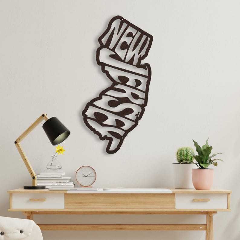 Letrero metálico decorativo para pared de Nueva Jersey, decoración de pared retro con el nombre del estado, ideal para dormitorios universitarios y el hogar. Regalo de Nueva Jersey. imagen 1