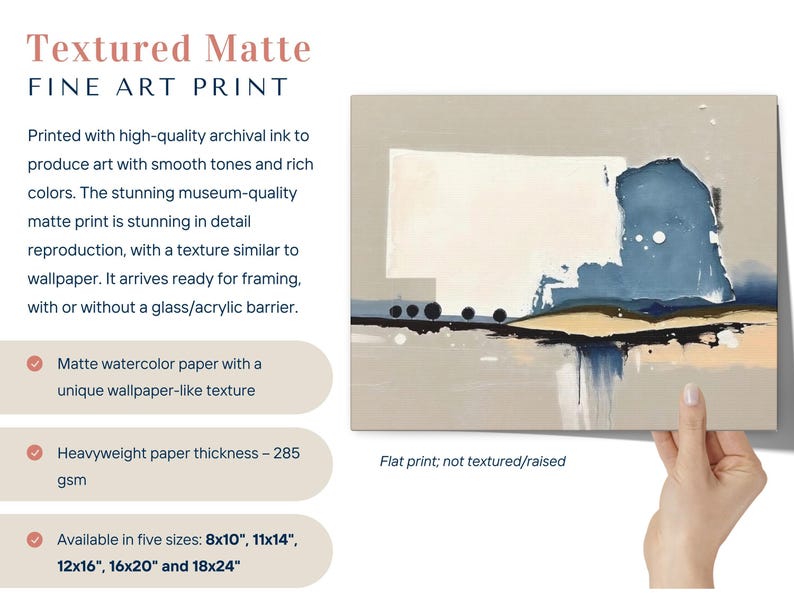 Abstract Nebraska State Silhouette Wall Art Print, Modern Minimalist Landscape Painting In Neutral Blue And Beige Muted Color Artwork Decor image 3