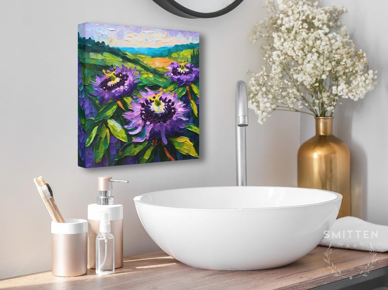 Passion Flower Painting, Tennessee State Wildflower Landscape on Canvas Wall Art Print Original Artwork, Home Decor Gift image 5