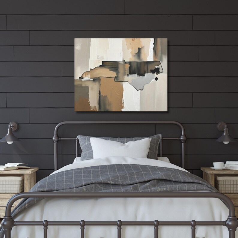 Abstract North Carolina State Silhouette Wall Art Print, Modern Minimalist Painting in Neutral Muted Color Artwork, Brown Beige Gray Decor image 9