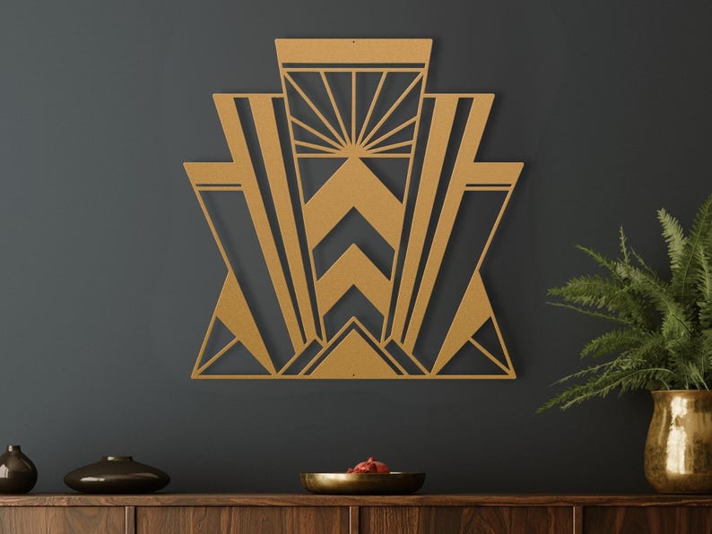 Silver Art Deco Wall Art, Hollywood Regency Decor, Glamorous Geometric Metal Sign, Luxe Entryway Statement Piece, Elegant Home Accent image 14