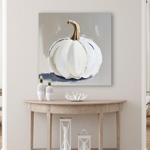 Pintura abstracta de calabaza blanca, decoración de pared otoñal en tonos beige y gris neutros, impresión artística otoñal de estilo rústico moderno, arte minimalista de Halloween en colores apagados imagen 8