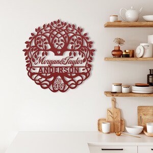 Personalized Wedding Gift for Couple, Metal Established Sign, Custom Marriage Date Sign, Family Tree of Life Metal Wall Art, Metal Name Sign image 12