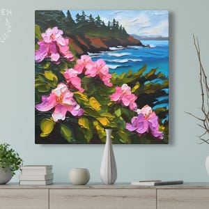 Washington Coast Painting Rhododendron Art on Canvas Wall Art Print, Washington State Flower Landscape Artwork Home Decor Gift image 4