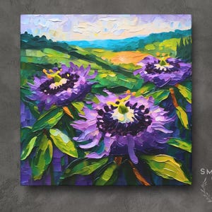 Passion Flower Painting, Tennessee State Wildflower Landscape on Canvas Wall Art Print Original Artwork, Home Decor Gift image 1
