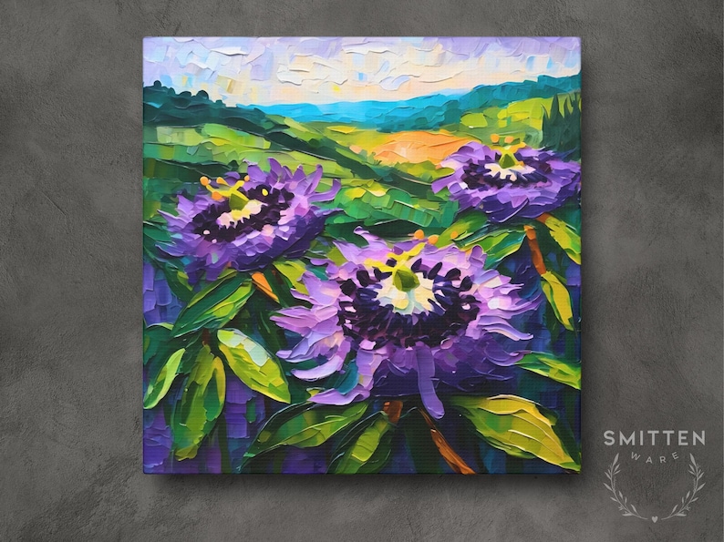 Passion Flower Painting, Tennessee State Wildflower Landscape on Canvas Wall Art Print Original Artwork, Home Decor Gift image 1